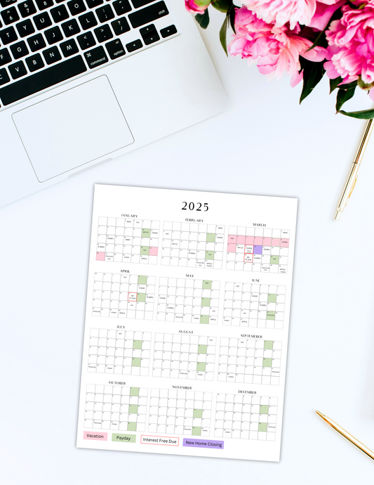 2025 Year at a Glance - Canva Editable Template